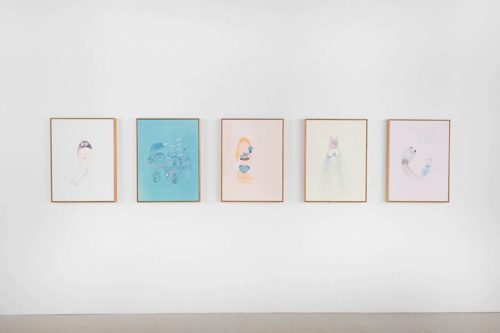 Tara Marynowsky: (5 works pictured from left to right): 'Marshmallow', 'Brain Rain', 'Goldie', 'Rain Man', 'Planet Claire'